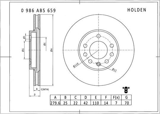 BOSCH 0 986 AB5 659 - Тормозной диск autospares.lv