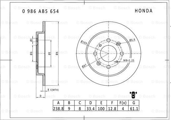 BOSCH 0 986 AB5 654 - Тормозной диск autospares.lv