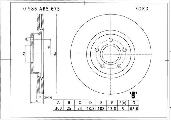 BOSCH 0 986 AB5 675 - Тормозной диск autospares.lv