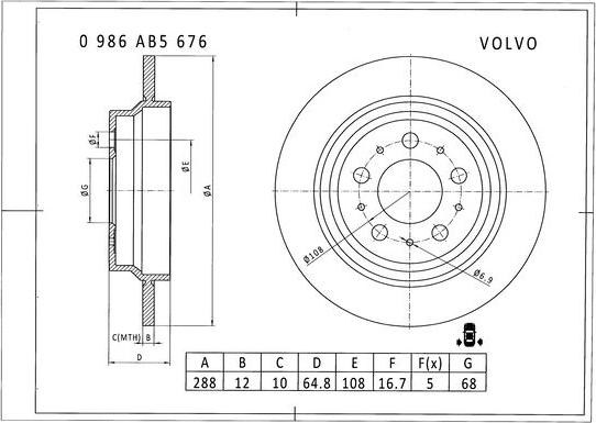 BOSCH 0 986 AB5 676 - Тормозной диск autospares.lv