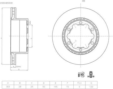 BOSCH 0 986 AB5 898 - Тормозной диск autospares.lv