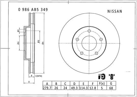 BOSCH 0 986 AB5 349 - Тормозной диск autospares.lv