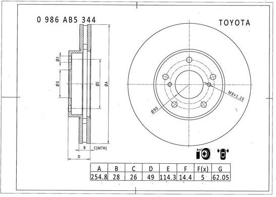 BOSCH 0 986 AB5 344 - Тормозной диск autospares.lv