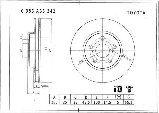 BOSCH 0 986 AB5 342 - Тормозной диск autospares.lv