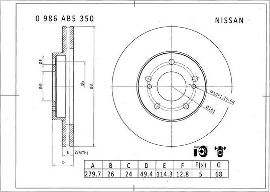 BOSCH 0 986 AB5 350 - Тормозной диск autospares.lv