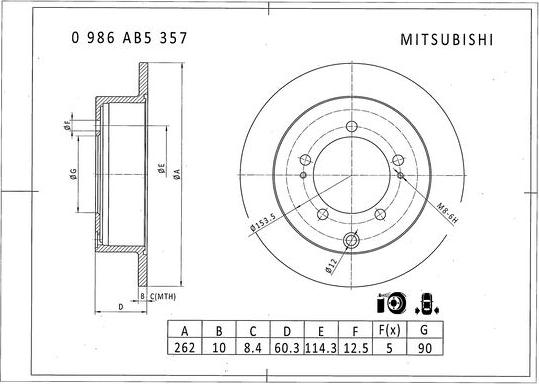 BOSCH 0 986 AB5 357 - Тормозной диск autospares.lv