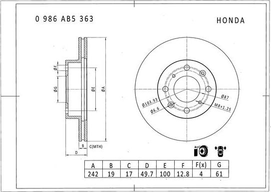 BOSCH 0 986 AB5 363 - Тормозной диск autospares.lv