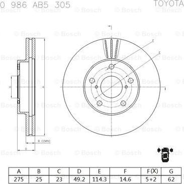 BOSCH 0 986 AB5 305 - Тормозной диск autospares.lv