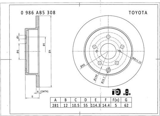 BOSCH 0 986 AB5 308 - Тормозной диск autospares.lv