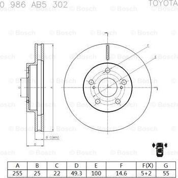 BOSCH 0 986 AB5 302 - Тормозной диск autospares.lv