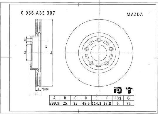 BOSCH 0 986 AB5 307 - Тормозной диск autospares.lv