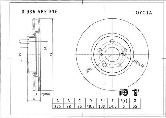 BOSCH 0 986 AB5 316 - Тормозной диск autospares.lv