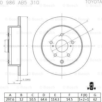 BOSCH 0 986 AB5 310 - Тормозной диск autospares.lv