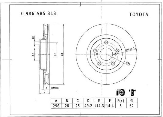 BOSCH 0 986 AB5 313 - Тормозной диск autospares.lv