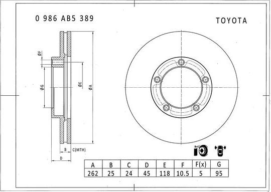 BOSCH 0 986 AB5 389 - Тормозной диск autospares.lv