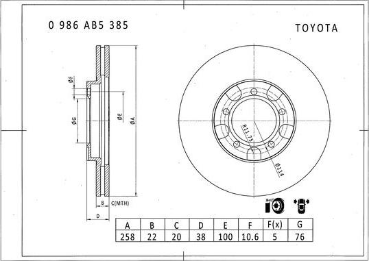 BOSCH 0 986 AB5 385 - Тормозной диск autospares.lv