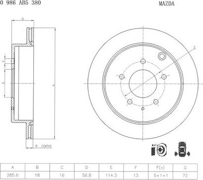 BOSCH 0 986 AB5 380 - Тормозной диск autospares.lv