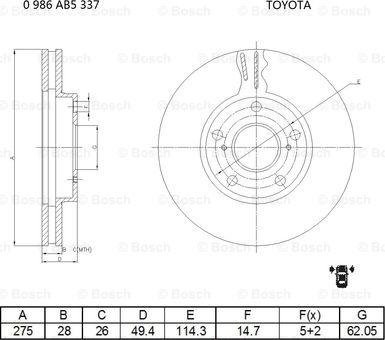 BOSCH 0 986 AB5 337 - Тормозной диск autospares.lv