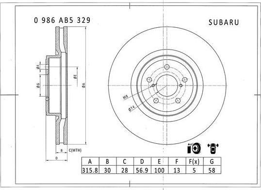 BOSCH 0 986 AB5 329 - Тормозной диск autospares.lv