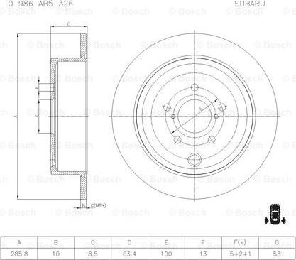 BOSCH 0 986 AB5 326 - Тормозной диск autospares.lv