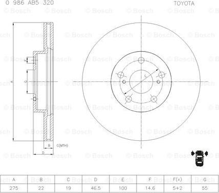 BOSCH 0 986 AB5 320 - Тормозной диск autospares.lv