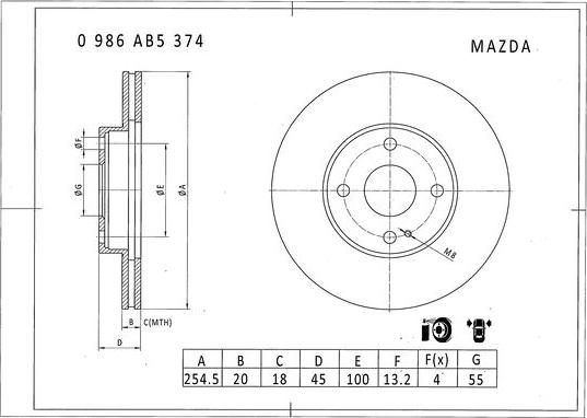 BOSCH 0 986 AB5 374 - Тормозной диск autospares.lv
