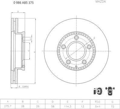 BOSCH 0 986 AB5 375 - Тормозной диск autospares.lv