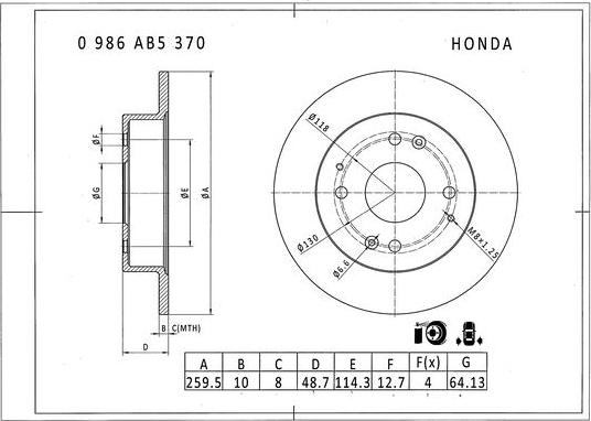 BOSCH 0 986 AB5 370 - Тормозной диск autospares.lv