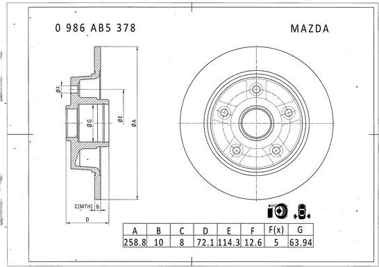 BOSCH 0 986 AB5 378 - Тормозной диск autospares.lv