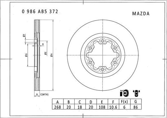 BOSCH 0 986 AB5 372 - Тормозной диск autospares.lv