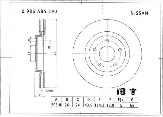 BOSCH 0 986 AB5 290 - Тормозной диск autospares.lv