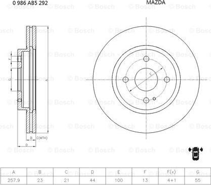 BOSCH 0 986 AB5 292 - Тормозной диск autospares.lv