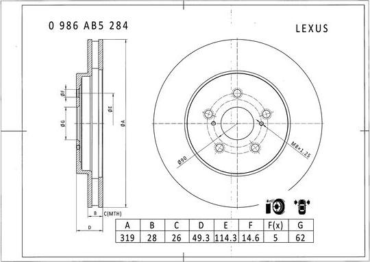 BOSCH 0 986 AB5 284 - Тормозной диск autospares.lv