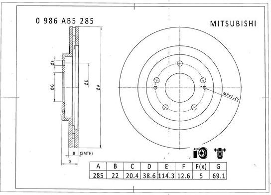 BOSCH 0 986 AB5 285 - Тормозной диск autospares.lv