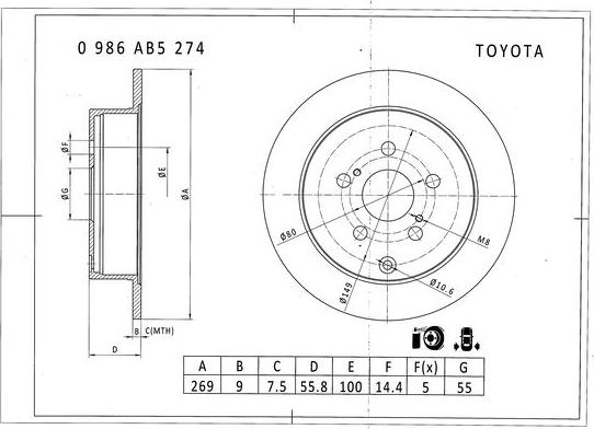 BOSCH 0 986 AB5 274 - Тормозной диск autospares.lv