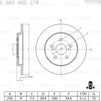 BOSCH 0 986 AB5 278 - Тормозной диск autospares.lv