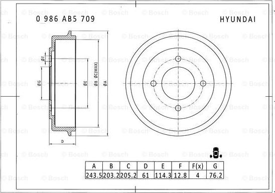 BOSCH 0 986 AB5 709 - Тормозной барабан autospares.lv