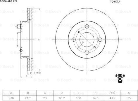 BOSCH 0 986 AB5 722 - Тормозной диск autospares.lv