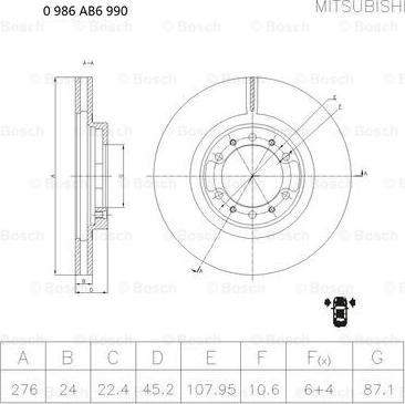 BOSCH 0 986 AB6 990 - Тормозной диск autospares.lv