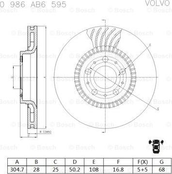 BOSCH 0 986 AB6 595 - Тормозной диск autospares.lv