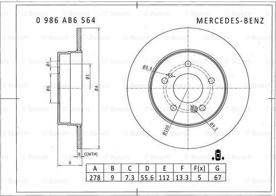 BOSCH 0 986 AB6 564 - Тормозной диск autospares.lv