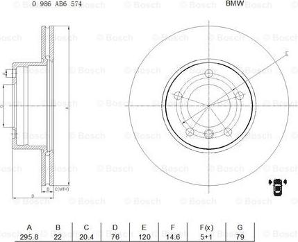 BOSCH 0 986 AB6 574 - Тормозной диск autospares.lv