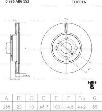 BOSCH 0 986 AB6 152 - Тормозной диск autospares.lv