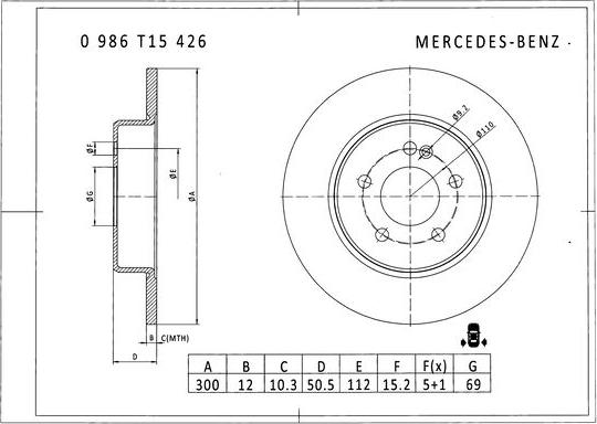 BOSCH 0 986 T15 426 - Тормозной диск autospares.lv