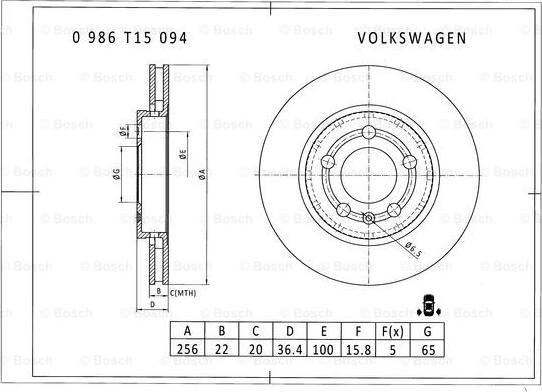 BOSCH 0 986 T15 094 - Тормозной диск autospares.lv