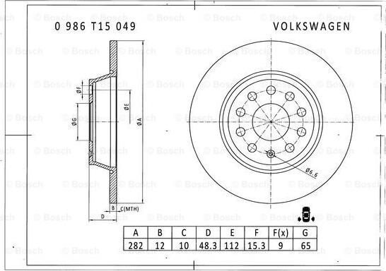 BOSCH 0 986 T15 049 - Тормозной диск autospares.lv