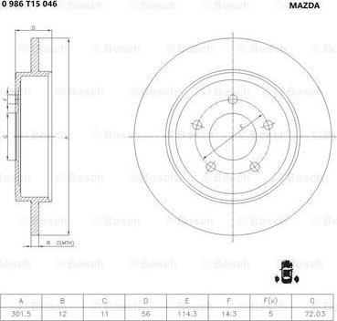 BOSCH 0 986 T15 046 - Тормозной диск autospares.lv