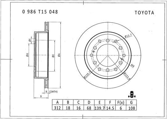 BOSCH 0 986 T15 048 - Тормозной диск autospares.lv