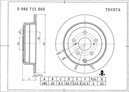 BOSCH 0 986 T15 060 - Тормозной диск autospares.lv