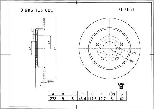 BOSCH 0 986 T15 001 - Тормозной диск autospares.lv